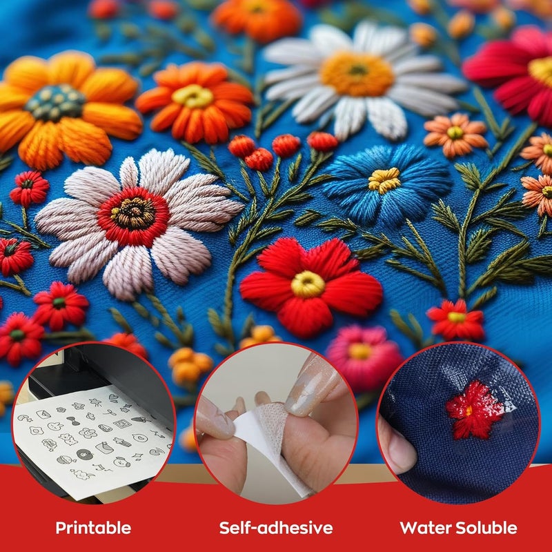 Poolin Richword Printable 10PCS Sticky Water-Soluble Embroidery Stabilizer Sheets 8.5" x 11" Wash Away Embroidery Paper for Hand Embroidery, Topper for Home Machine Embroidery - Image 3